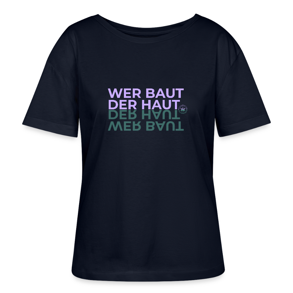WER BAUT Relaxed Rundhals Frauen Bio-T-Shirt - Navy