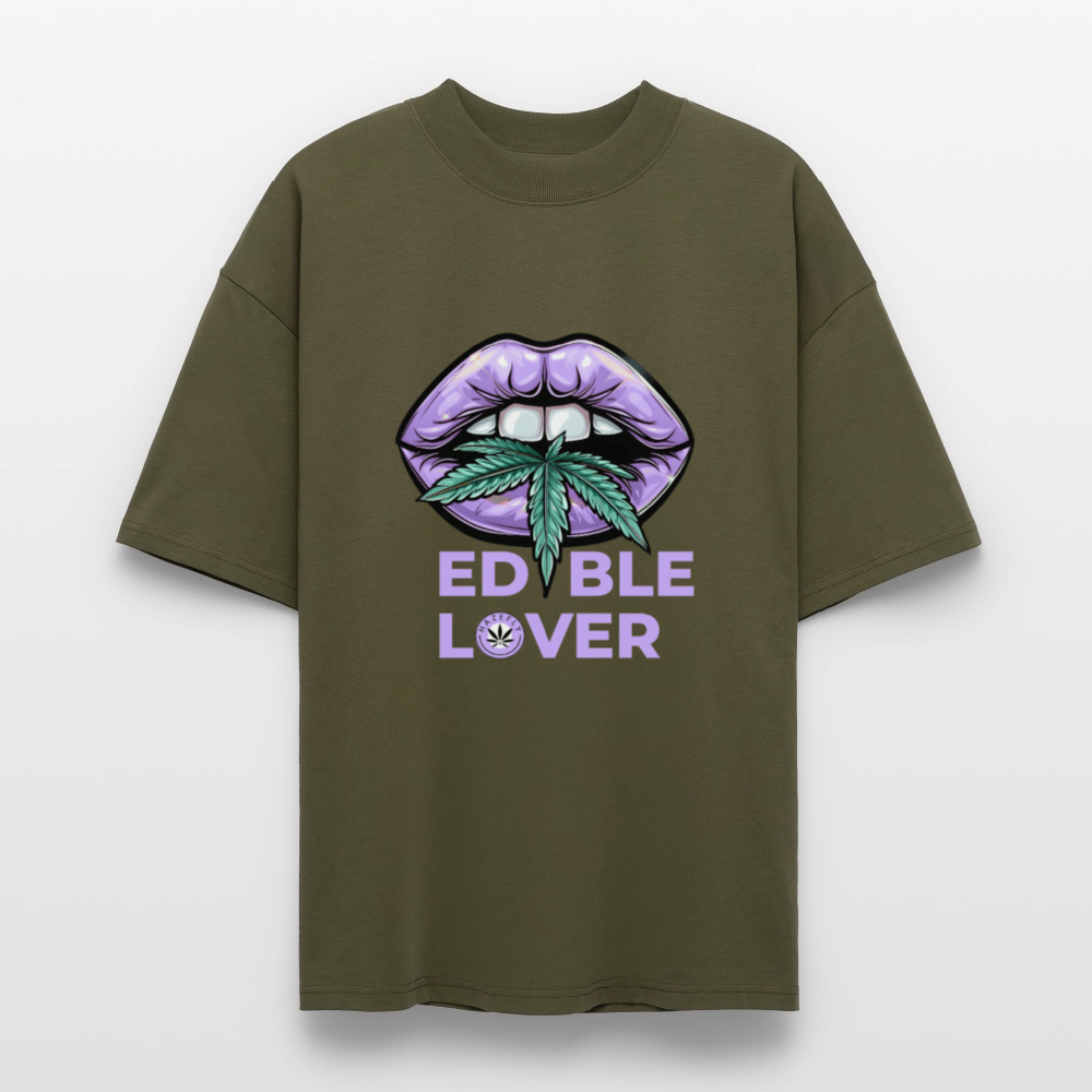 EDIBLE LOVER Oversized Unisex Bio T-Shirt - Khaki