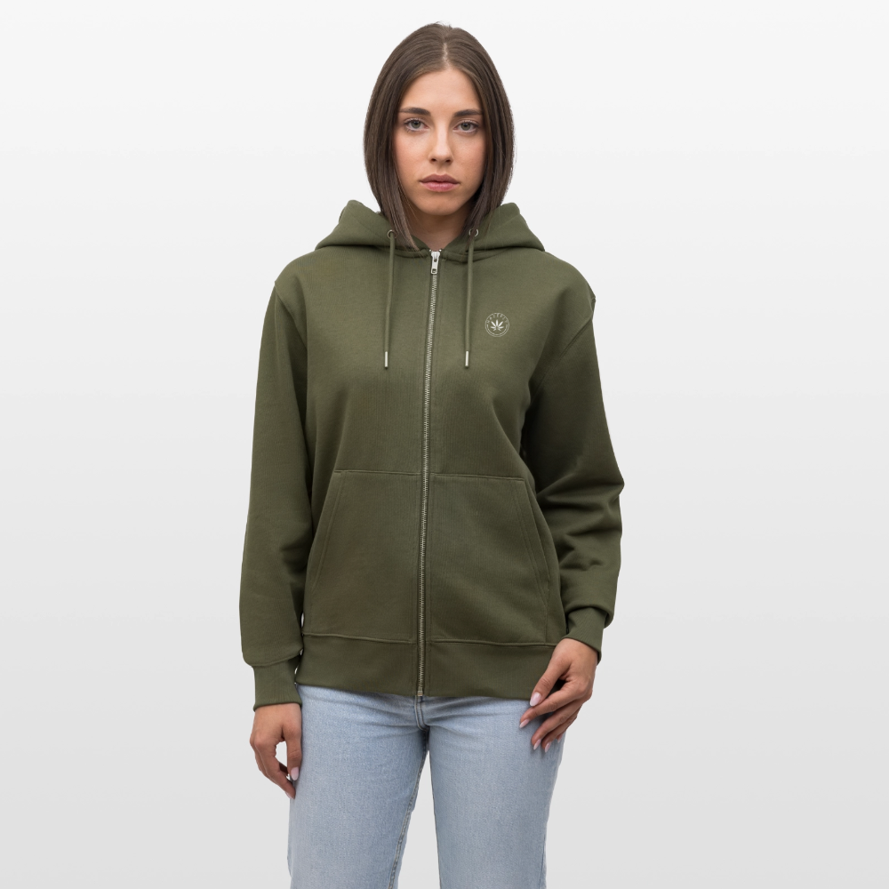 HAZEFLY LOGO WHITE Unisex Bio-Kapuzenjacke - Khaki