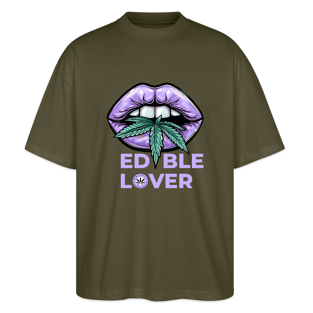 EDIBLE LOVER Oversized Unisex Bio T-Shirt - Khaki