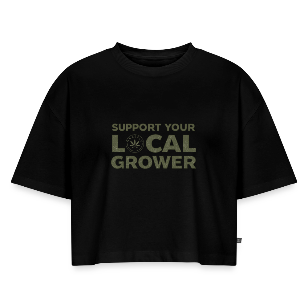 LOCAL GROWER Frauen Oversized Cropped T-Shirt - Schwarz