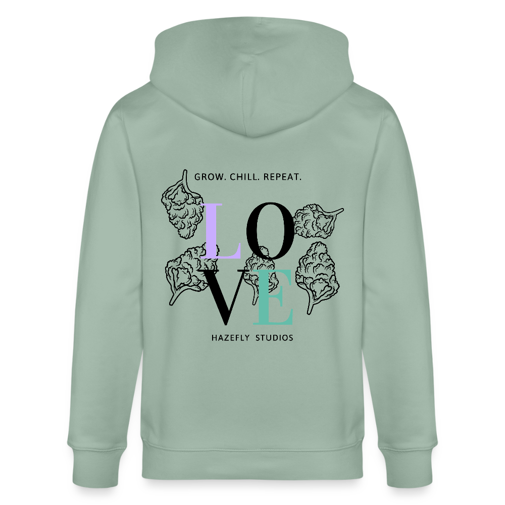 GROW. CHILL. REPEAT. Unisex Bio-Kapuzenjacke - Helles Graugrün