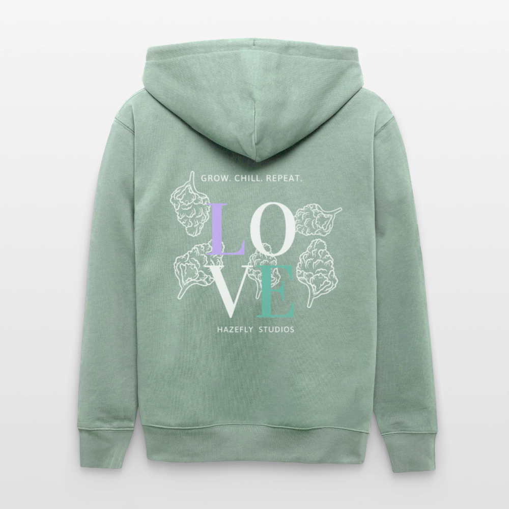 GROW. CHILL. REPEAT. Unisex Bio-Kapuzenjacke - Helles Graugrün