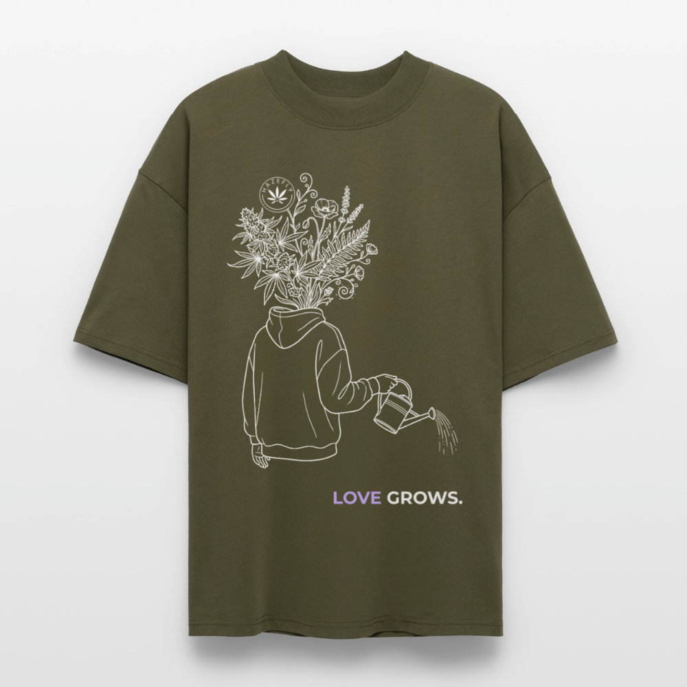 LOVE GROWS II Oversized Unisex Bio T-Shirt - Khaki