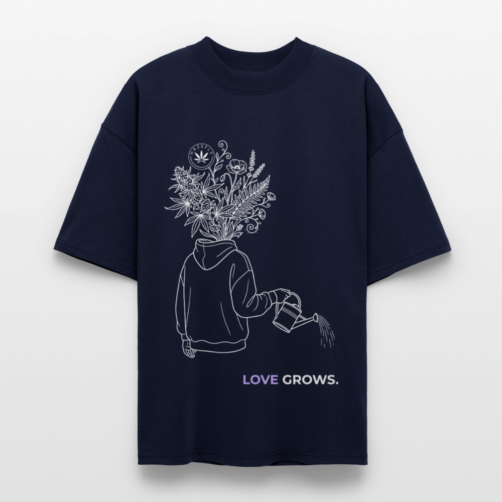 LOVE GROWS II Oversized Unisex Bio T-Shirt - Navy