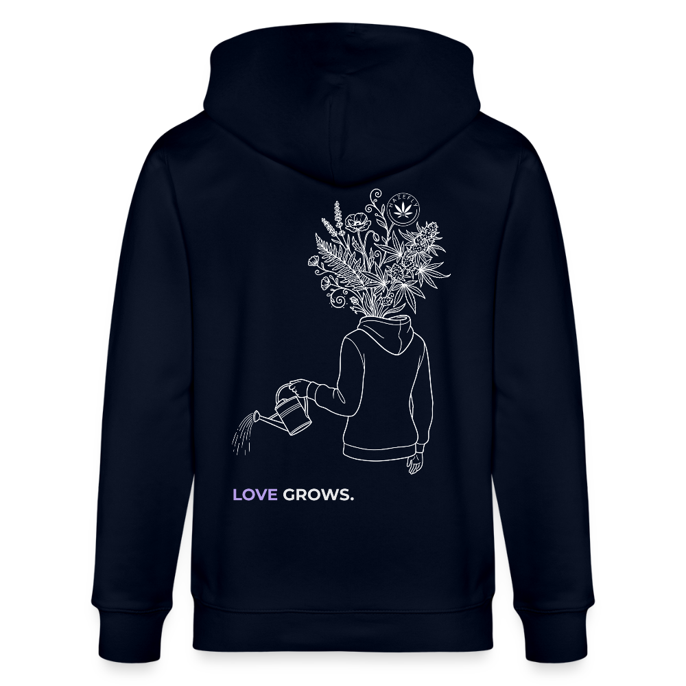 LOVE GROWS I Unisex Bio-Kapuzenjacke - Navy