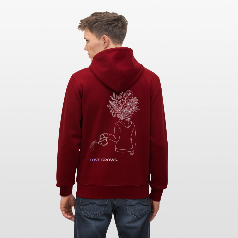 LOVE GROWS I Unisex Bio-Kapuzenjacke - Burgunderrot