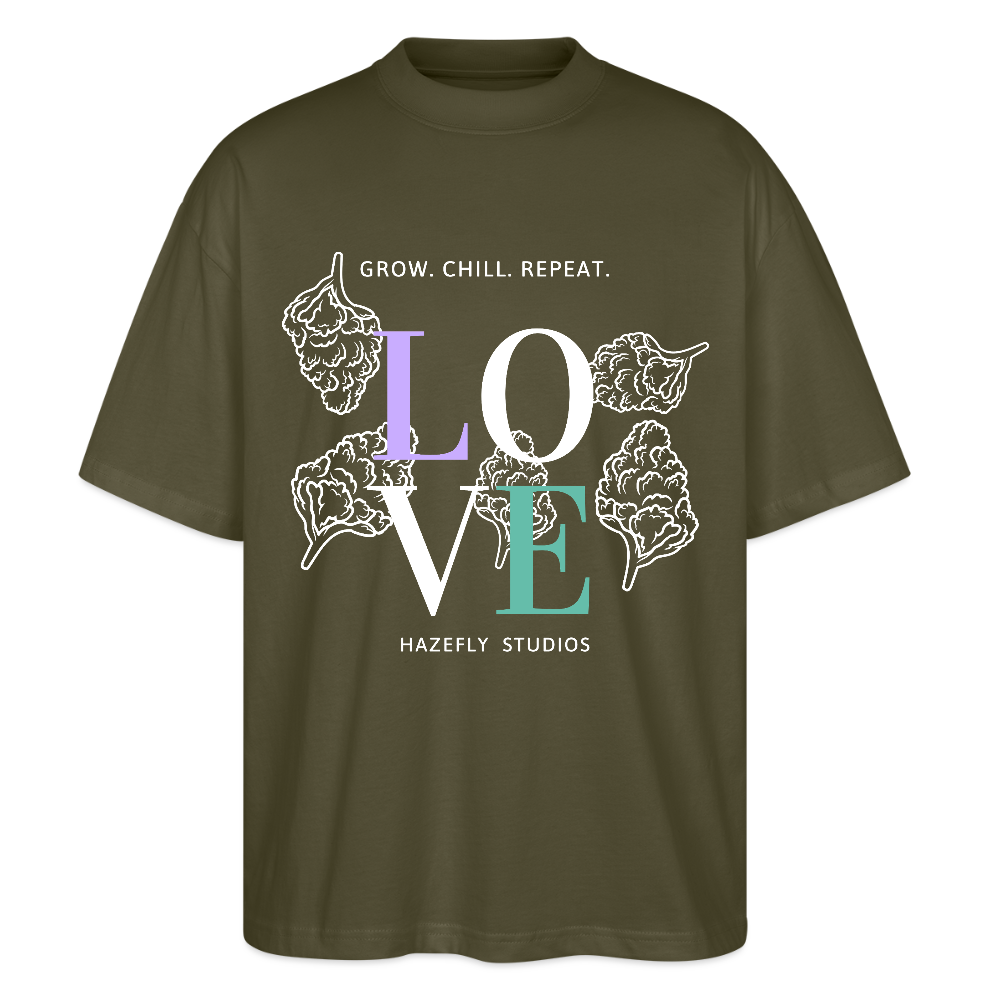 GROW. CHILL. REPEAT. Oversized Unisex Bio T-Shirt - Khaki