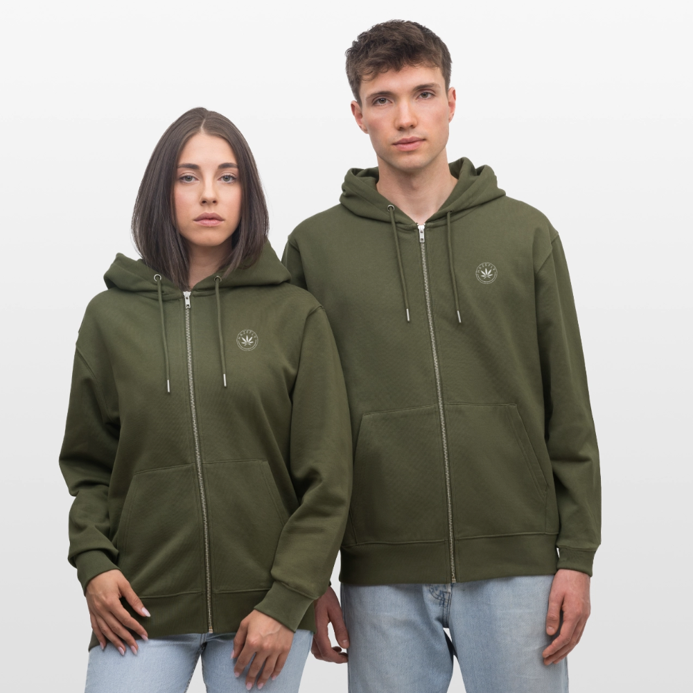 HAZEFLY LOGO WHITE Unisex Bio-Kapuzenjacke - Khaki