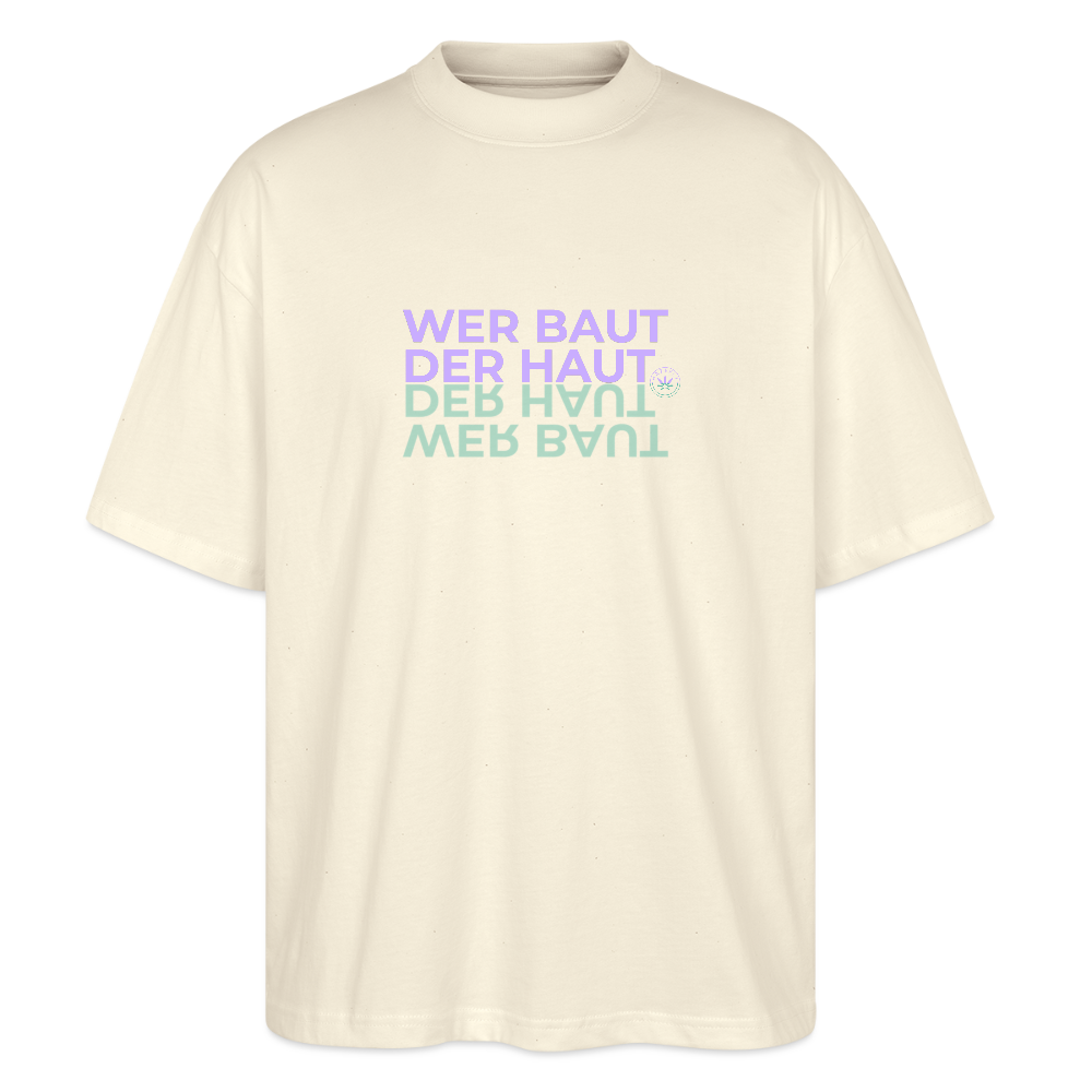 WER BAUT Oversized Unisex Bio T-Shirt - Weißgrau