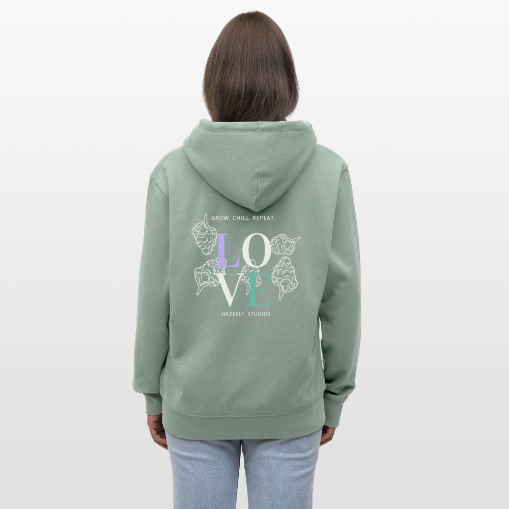 GROW. CHILL. REPEAT. Unisex Bio-Kapuzenjacke - Helles Graugrün
