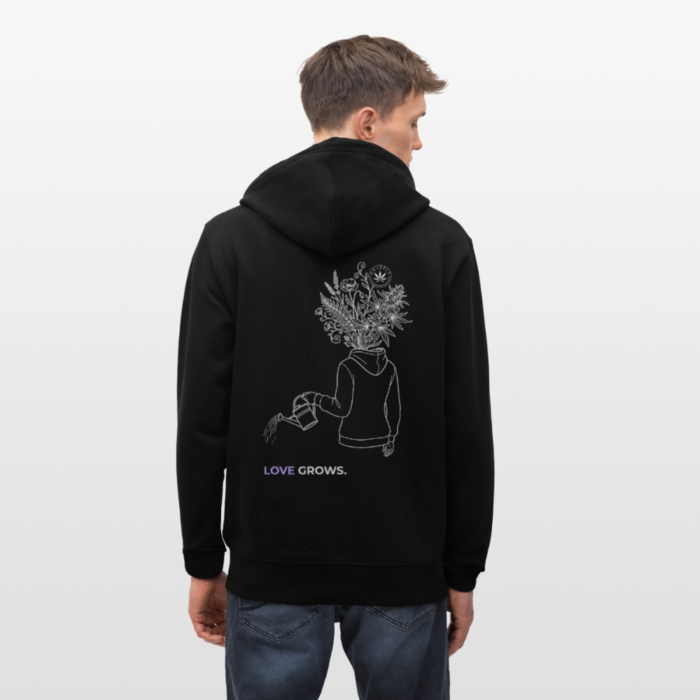 LOVE GROWS I Unisex Bio-Kapuzenjacke - Schwarz
