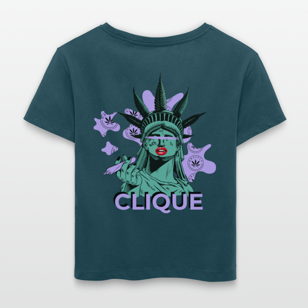 420 CLIQUE 2.0. Relaxed Frauen Bio-T-Shirt - Dunkles Petrol