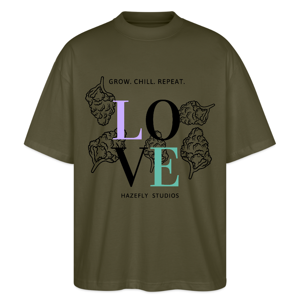 GROW. CHILL. REPEAT. Oversized Unisex Bio T-Shirt - Khaki