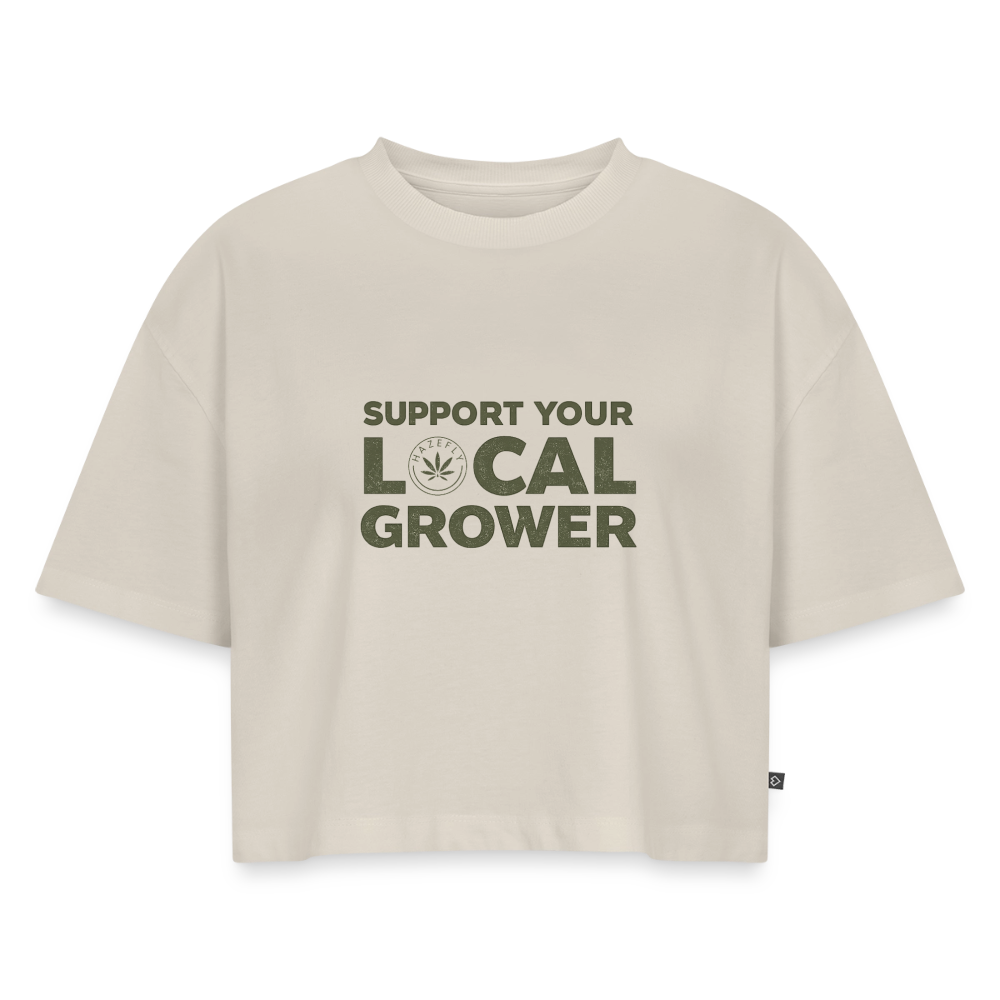 LOCAL GROWER Frauen Oversized Cropped T-Shirt - Beige