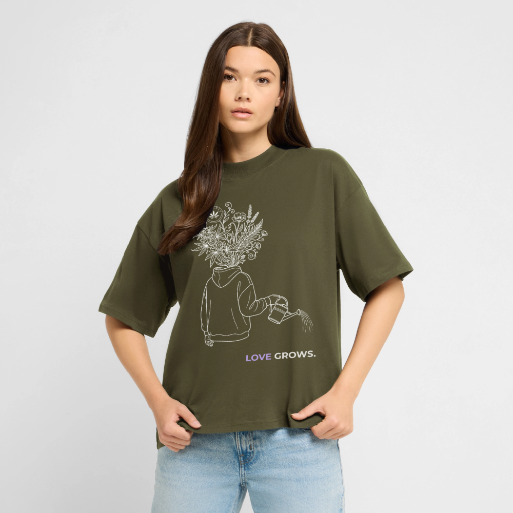 LOVE GROWS II Oversized Unisex Bio T-Shirt - Khaki