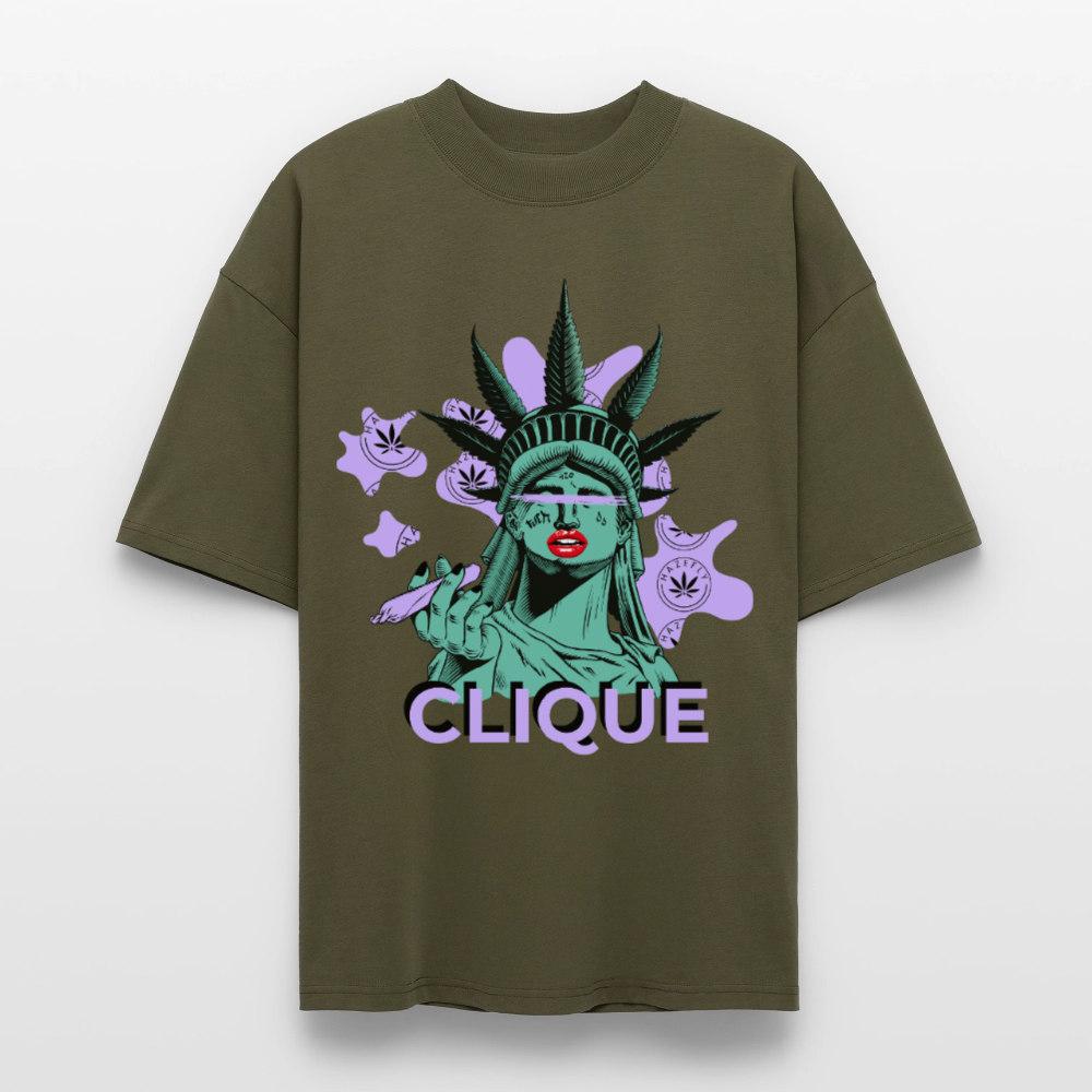 420 CLIQUE Oversized Unisex Bio T-Shirt - Khaki