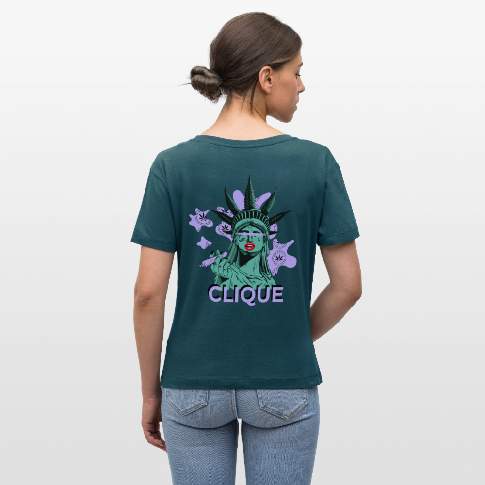 420 CLIQUE 2.0. Relaxed Frauen Bio-T-Shirt - Dunkles Petrol