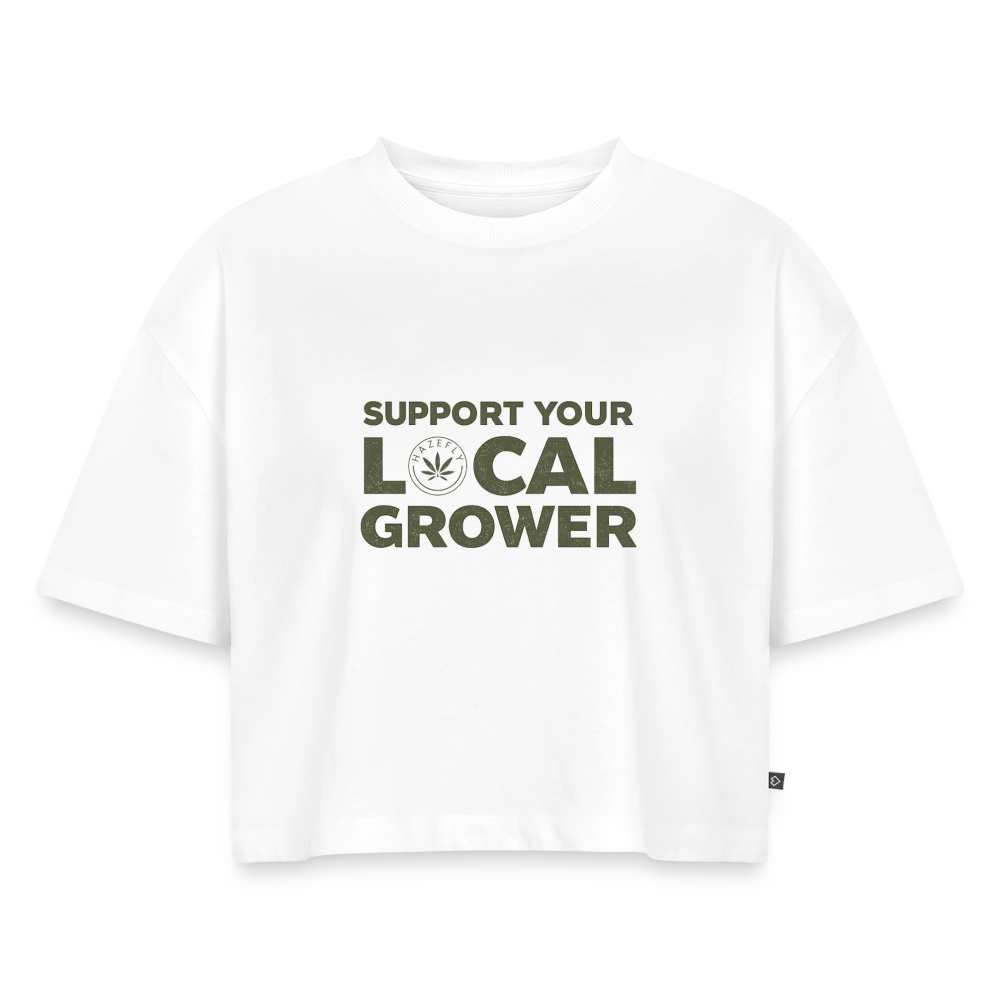 LOCAL GROWER Frauen Oversized Cropped T-Shirt - Weiß