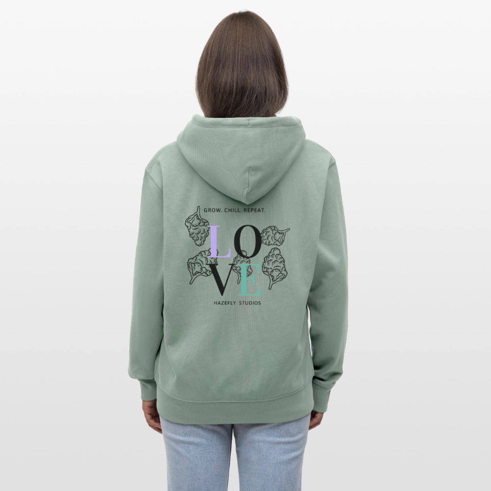 GROW. CHILL. REPEAT. Unisex Bio-Kapuzenjacke - Helles Graugrün