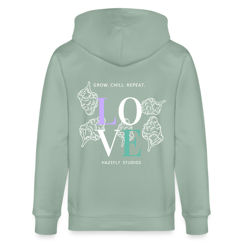 GROW. CHILL. REPEAT. Unisex Bio-Kapuzenjacke - Helles Graugrün