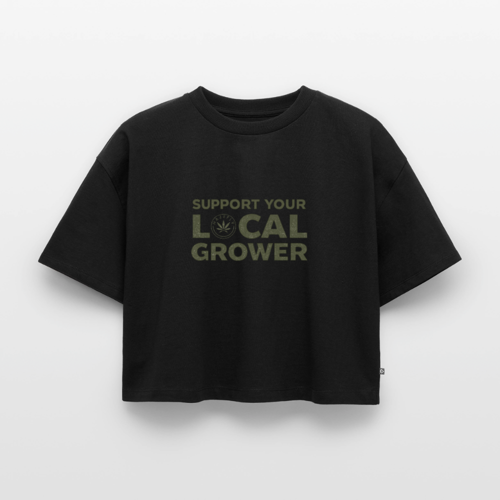 LOCAL GROWER Frauen Oversized Cropped T-Shirt - Schwarz