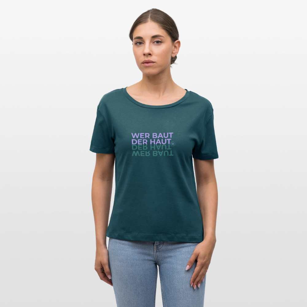 WER BAUT Relaxed Rundhals Frauen Bio-T-Shirt - Dunkles Petrol