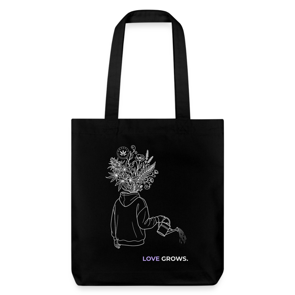 LOVE GROWS II recycelter Heavyweight Stoffbeutel - Schwarz