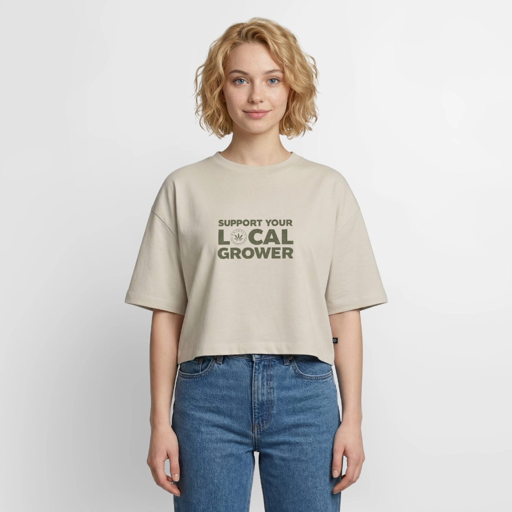 LOCAL GROWER Frauen Oversized Cropped T-Shirt - Beige