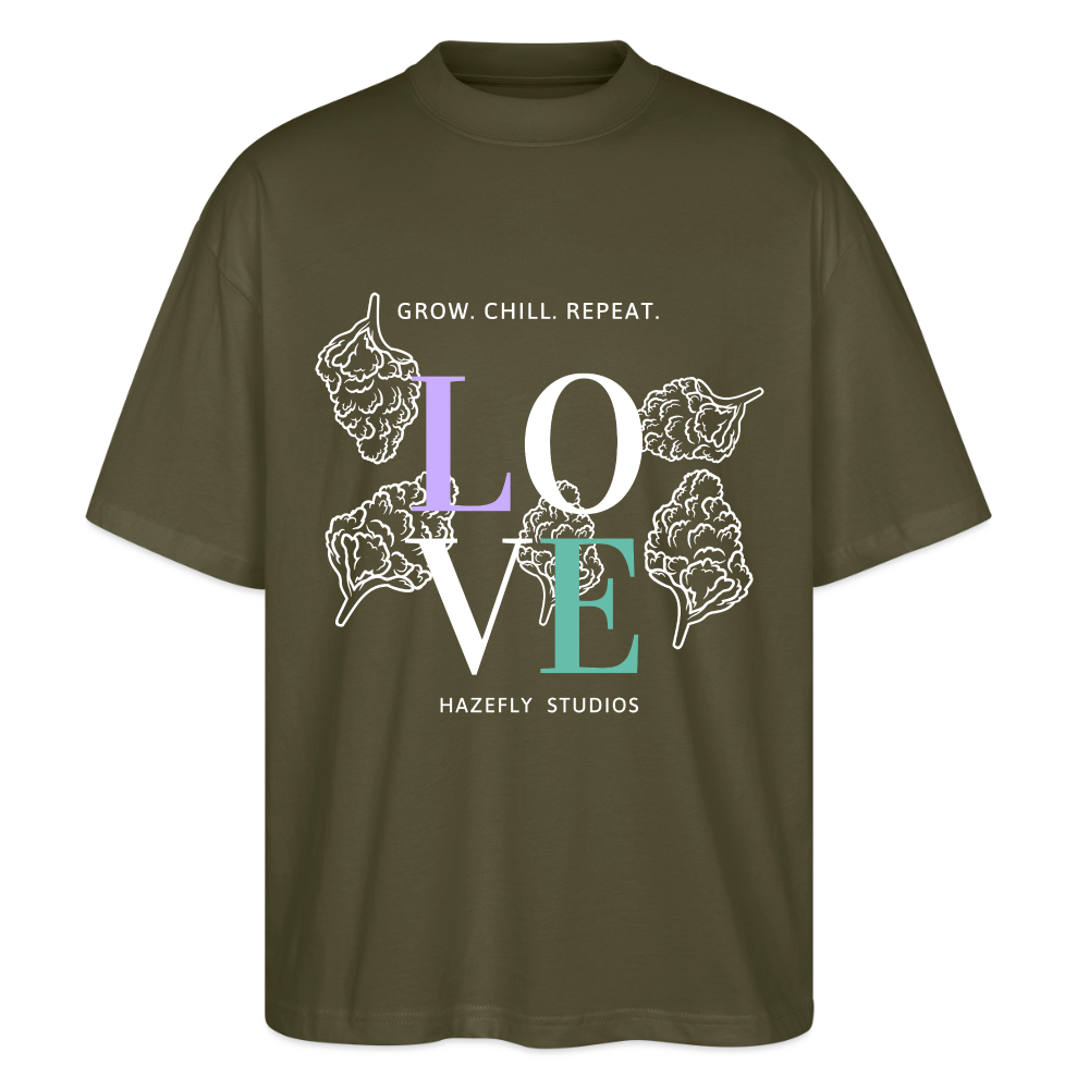 GROW. CHILL. REPEAT. Oversized Unisex Bio T-Shirt - Khaki