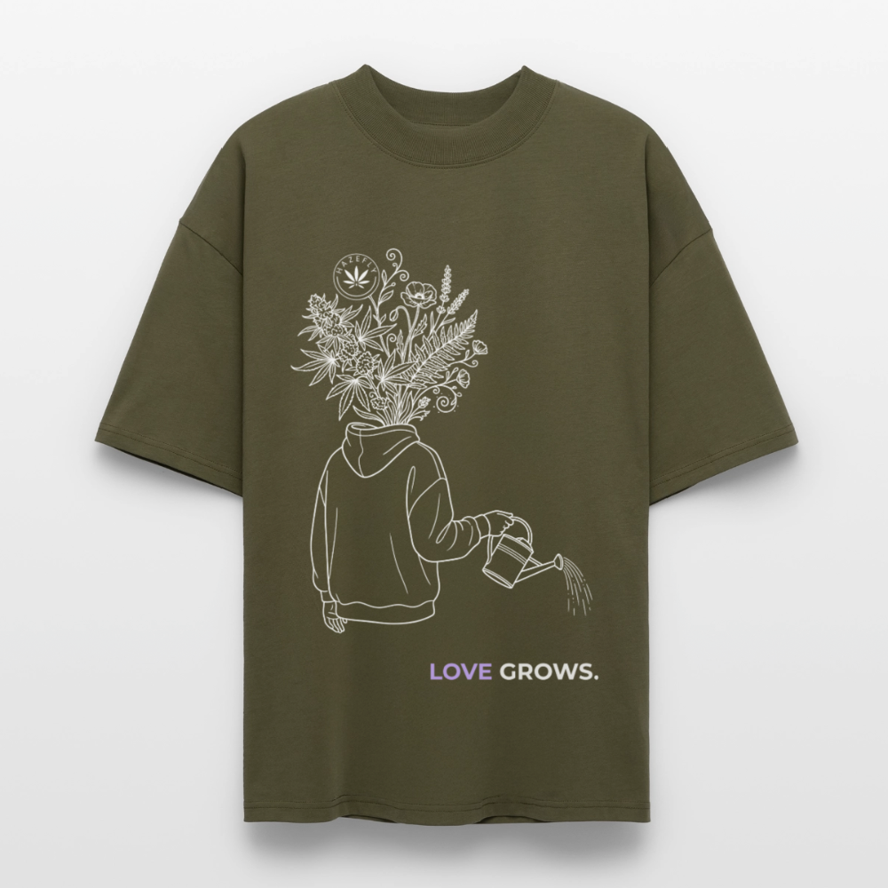 LOVE GROWS II Oversized Unisex Bio T-Shirt - Khaki