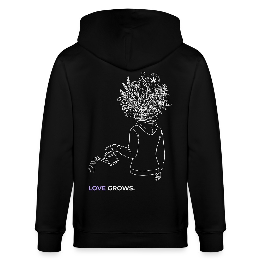 LOVE GROWS I Unisex Bio-Kapuzenjacke - Schwarz