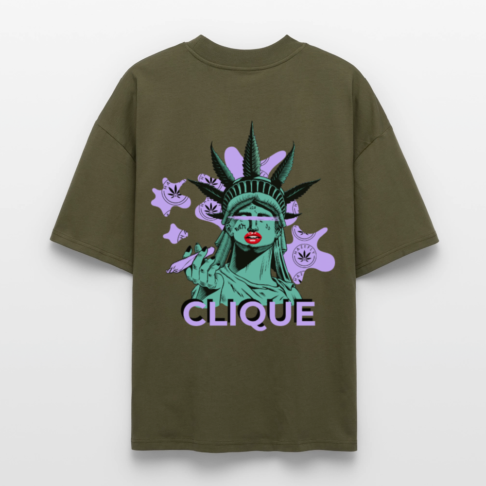 420 CLIQUE 2.0. Oversized Unisex Bio T-Shirt - Khaki