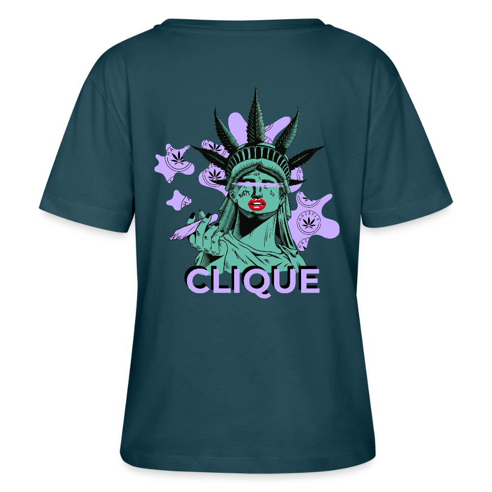 420 CLIQUE 2.0. Relaxed Frauen Bio-T-Shirt - Dunkles Petrol