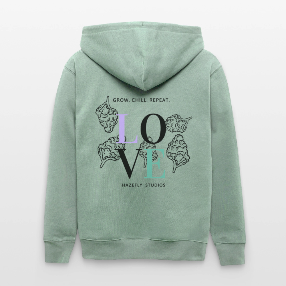 GROW. CHILL. REPEAT. Unisex Bio-Kapuzenjacke - Helles Graugrün