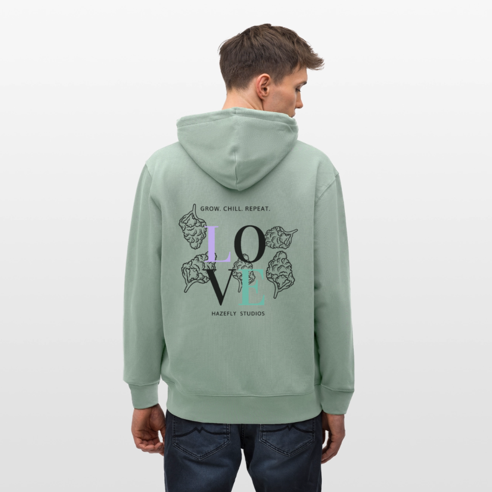 GROW. CHILL. REPEAT. Unisex Bio-Kapuzenjacke - Helles Graugrün