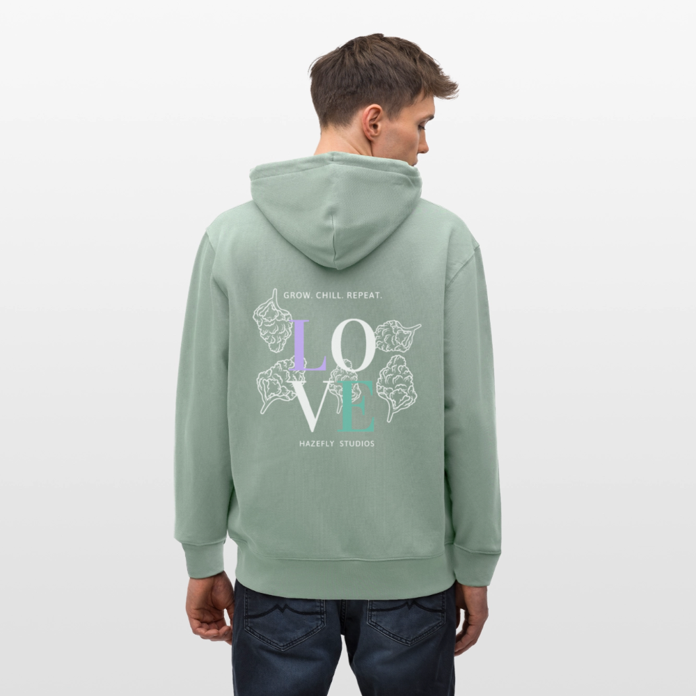 GROW. CHILL. REPEAT. Unisex Bio-Kapuzenjacke - Helles Graugrün
