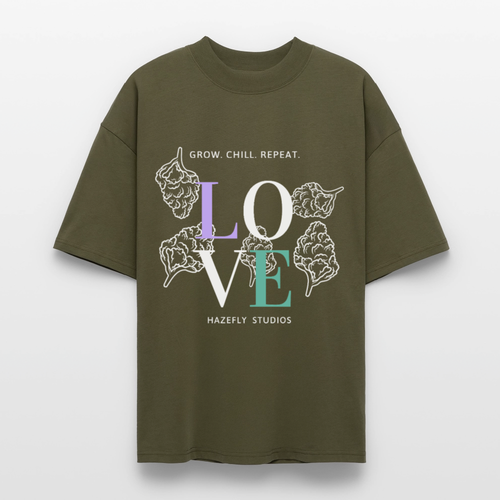 GROW. CHILL. REPEAT. Oversized Unisex Bio T-Shirt - Khaki