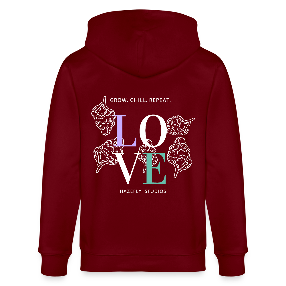 GROW. CHILL. REPEAT. Unisex Bio-Kapuzenjacke - Burgunderrot