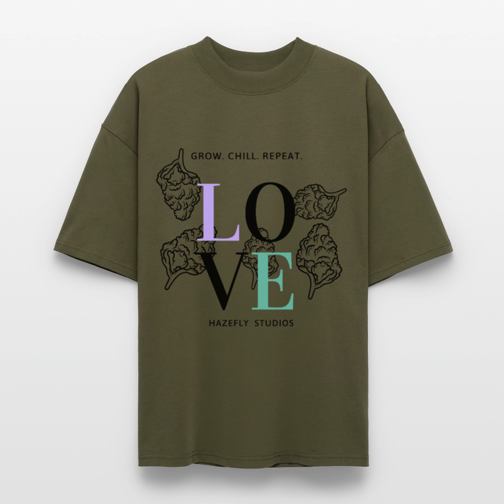 GROW. CHILL. REPEAT. Oversized Unisex Bio T-Shirt - Khaki