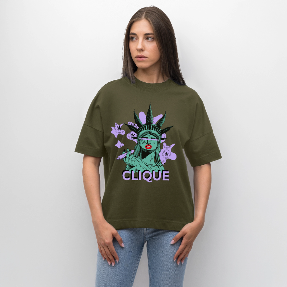 420 CLIQUE Oversized Unisex Bio T-Shirt - Khaki