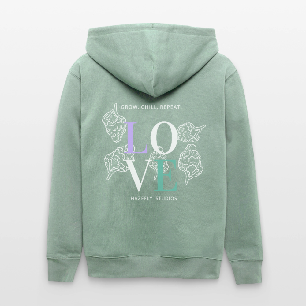GROW. CHILL. REPEAT. Unisex Bio-Kapuzenjacke - Helles Graugrün