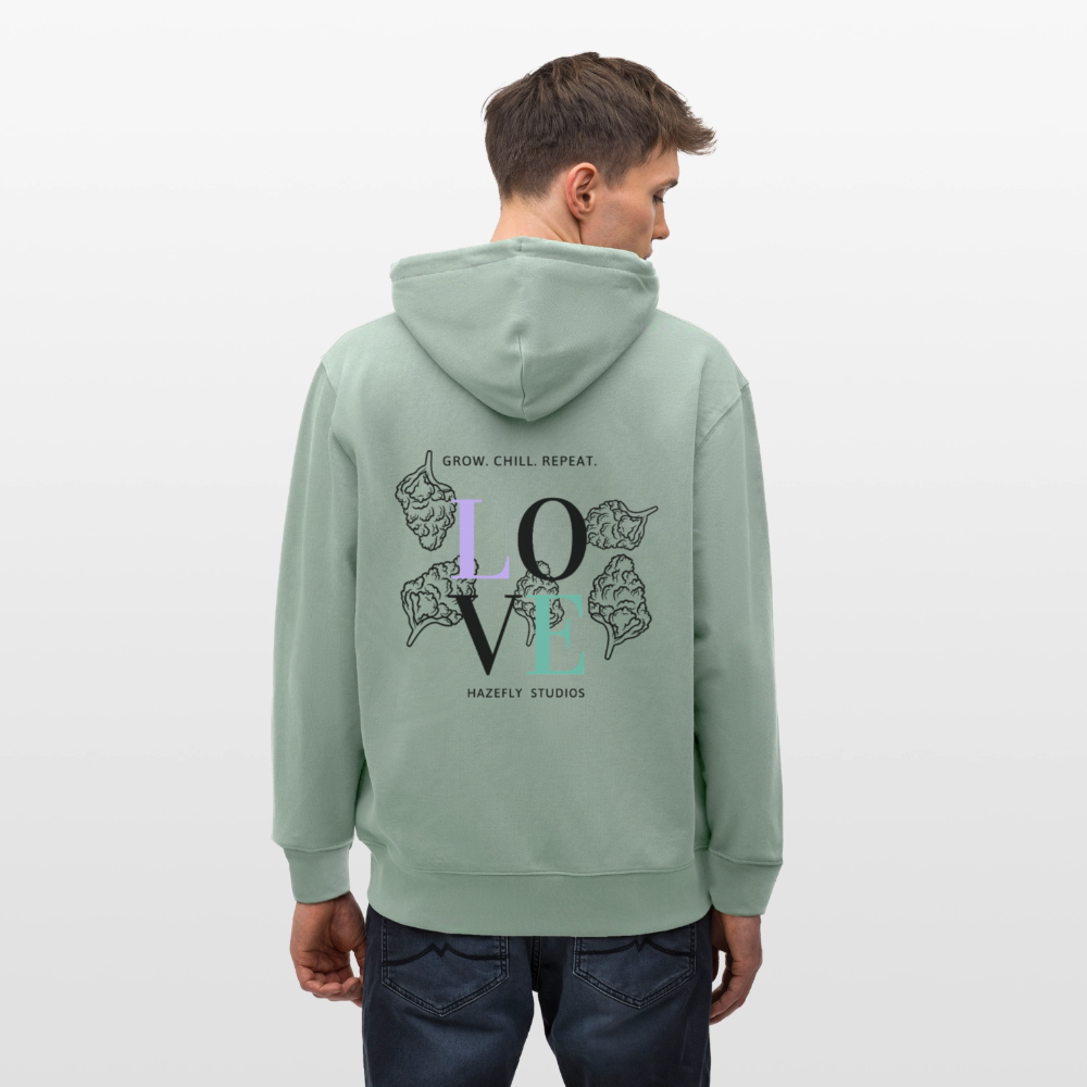GROW. CHILL. REPEAT. Unisex Bio-Kapuzenjacke - Helles Graugrün