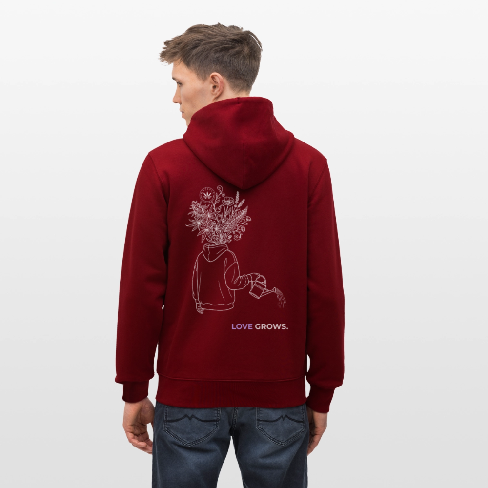 LOVE GROWS II Unisex Bio-Kapuzenjacke - Burgunderrot