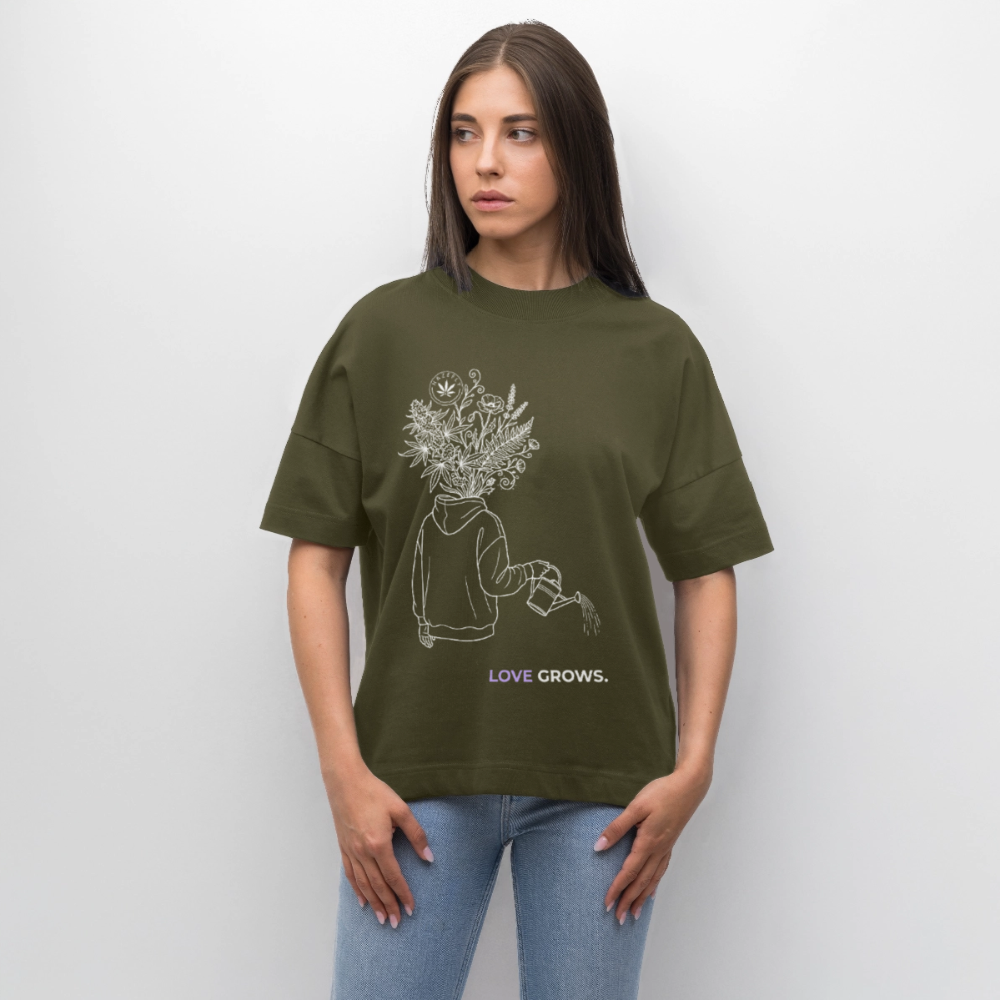 LOVE GROWS II Oversized Unisex Bio T-Shirt - Khaki
