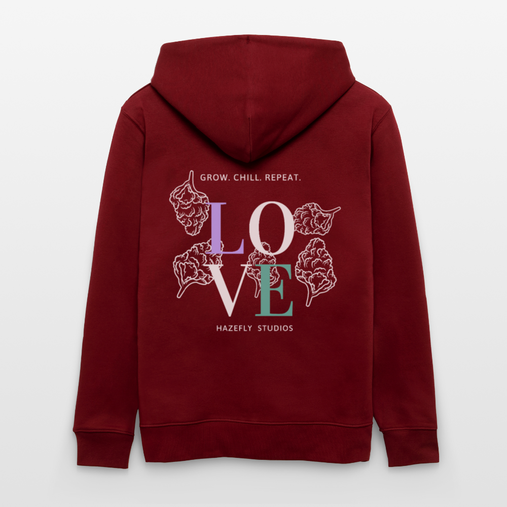 GROW. CHILL. REPEAT. Unisex Bio-Kapuzenjacke - Burgunderrot