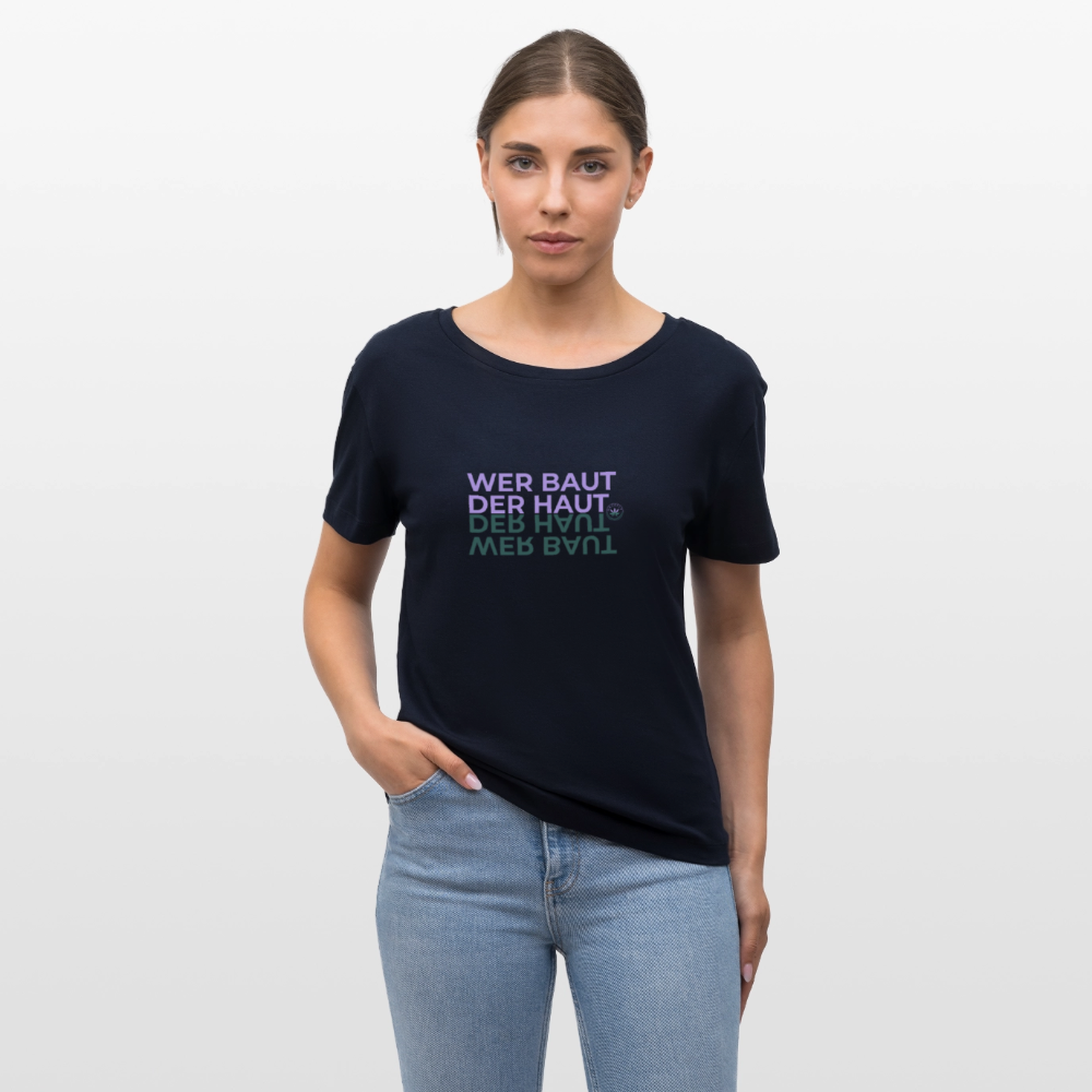 WER BAUT Relaxed Rundhals Frauen Bio-T-Shirt - Navy