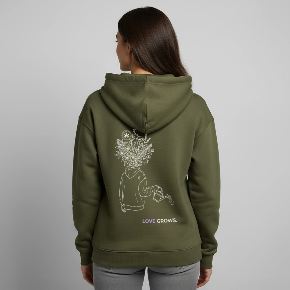LOVE GROWS II Unisex Bio-Hoodie - Khaki