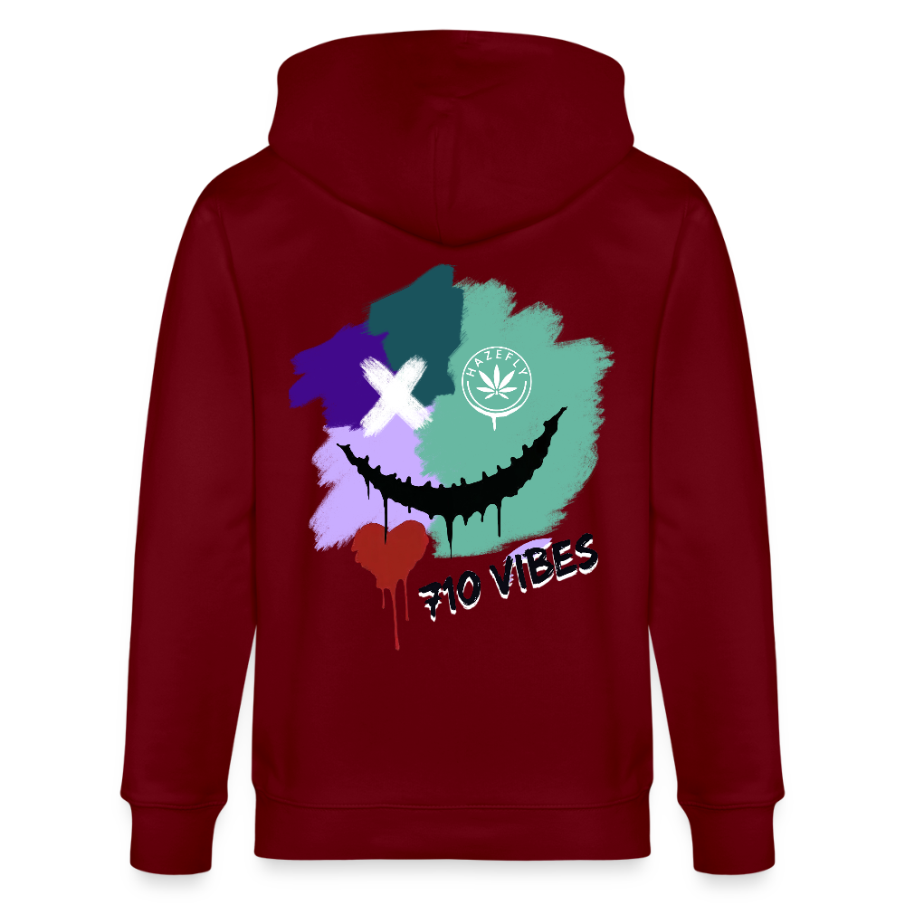 710 VIBES Unisex Bio-Kapuzenjacke - Burgunderrot