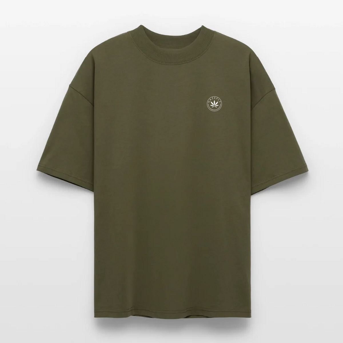 GROW COLLECTIVE Oversized T-Shirt Khaki, Vorderseite mit Hazefly-Logo